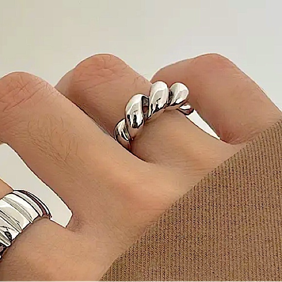 Sterling Silver Twisted Cuff Bangle Bracelet Ring Matching Set - Picture 6 of 8